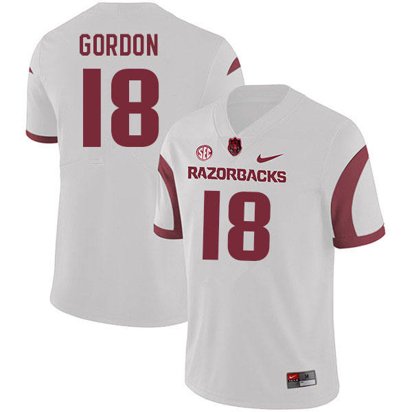 Men #18 Trent Gordon Arkansas Razorbacks College Football Jerseys Sale-White